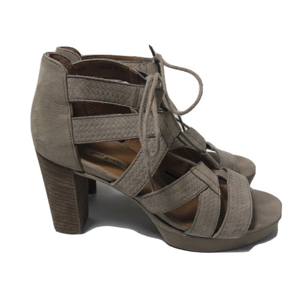 Paul Green taupe leather lace up block heels. Size 9 US.
